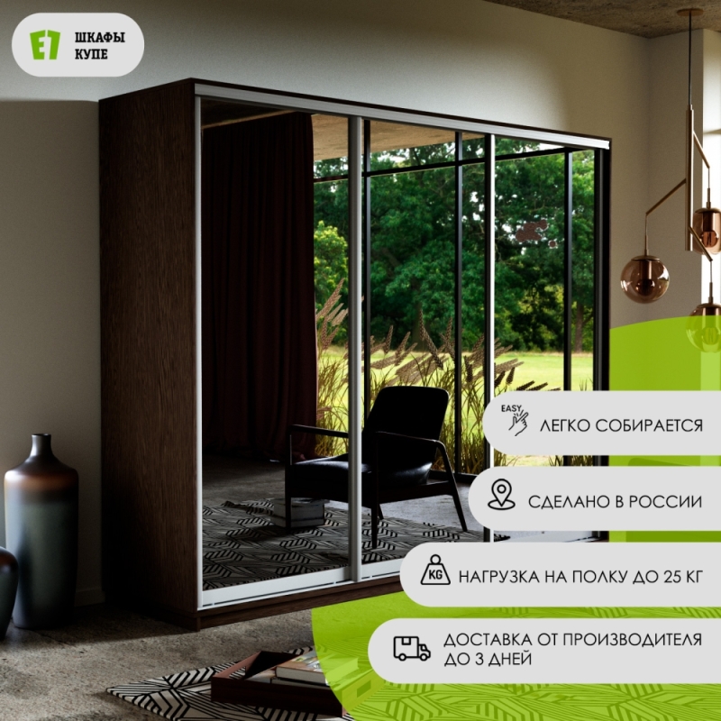 Шкаф-купе Экспресс 3дв.-зеркала, 180х60х220, Венге
