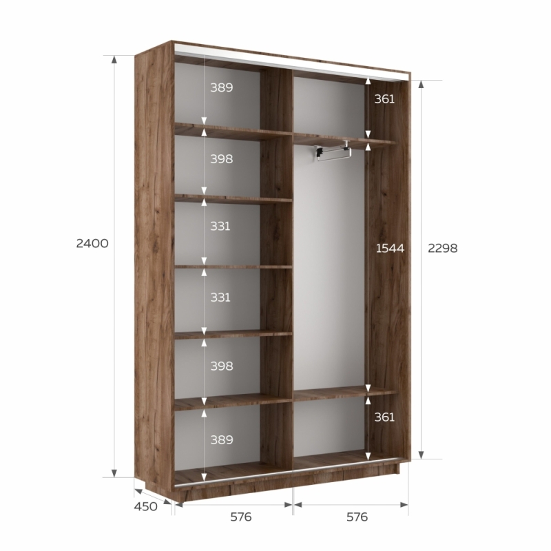 Шкаф-купе Экспресс, 2дв. ДСП/Зеркало, 120х45х240, Крафт табачный