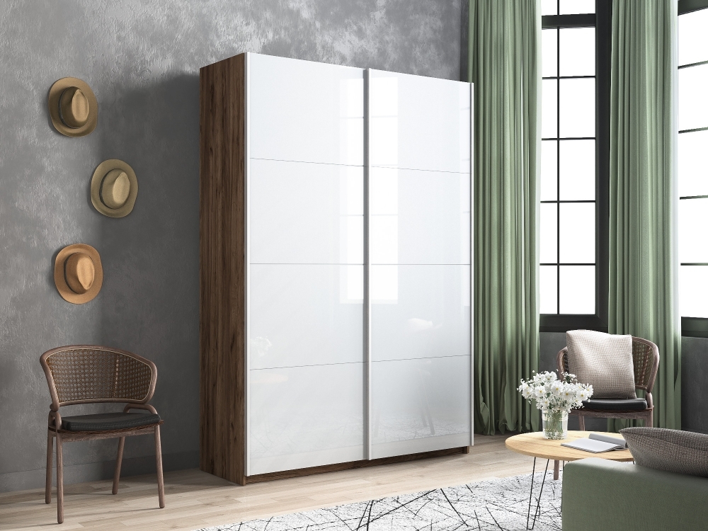 Шкаф-купе Прайм, 2дв. Белый Глянец/доводчики, 160х57х230, Крафт табачный