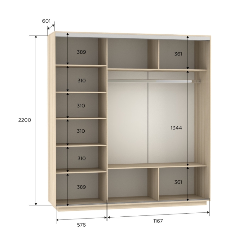 Шкаф-купе Фотопечать 3дв. Абстракция бело-голубая, 180х60х220, Ясень шимо светлый