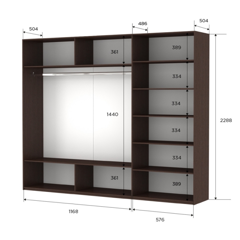 Шкаф-купе Прайм 3дв.-Зеркало/доводчики, 180х57х230, Венге