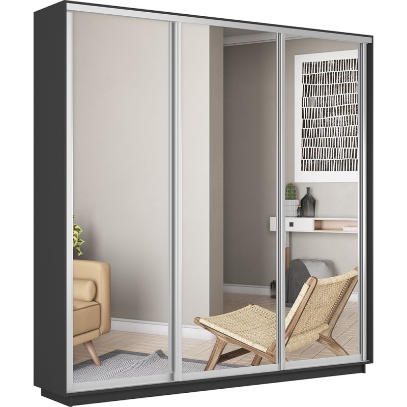 Шкаф-купе Экспресс 3дв.-зеркала, 180х45х220, Серый диамант