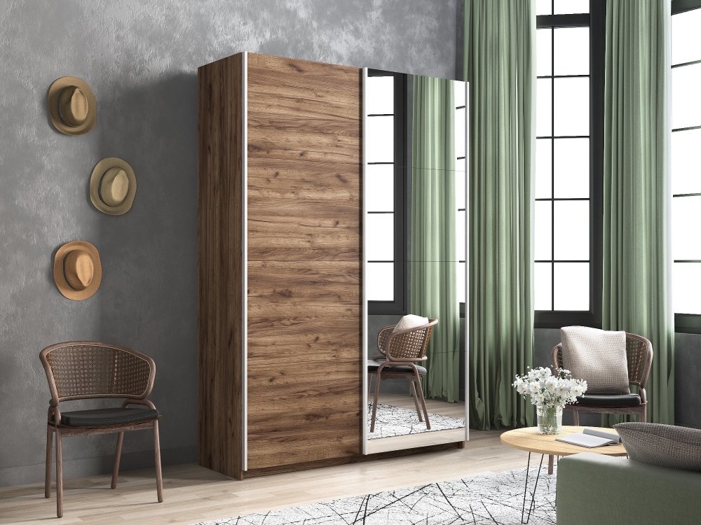 Шкаф-купе Прайм, 2дв. ДСП/Зеркало/доводчики, 140х57х230, Крафт табачный