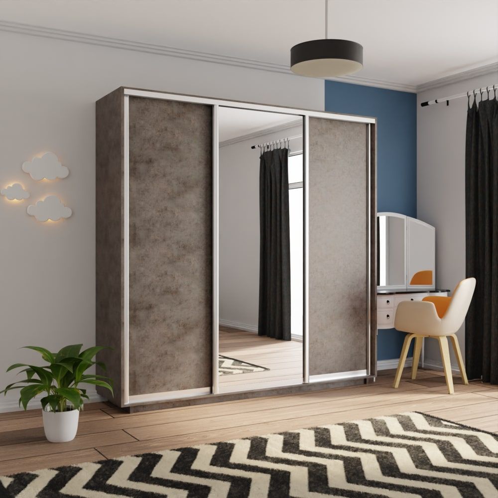 Шкаф-купе Экспресс 3дв. ДСП/Зеркало/ДСП, 240х60х220, Бетон