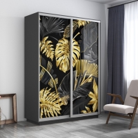Шкаф-купе Фотопечать, 2дв. Листья золото, 120х45х220, Серый диамант