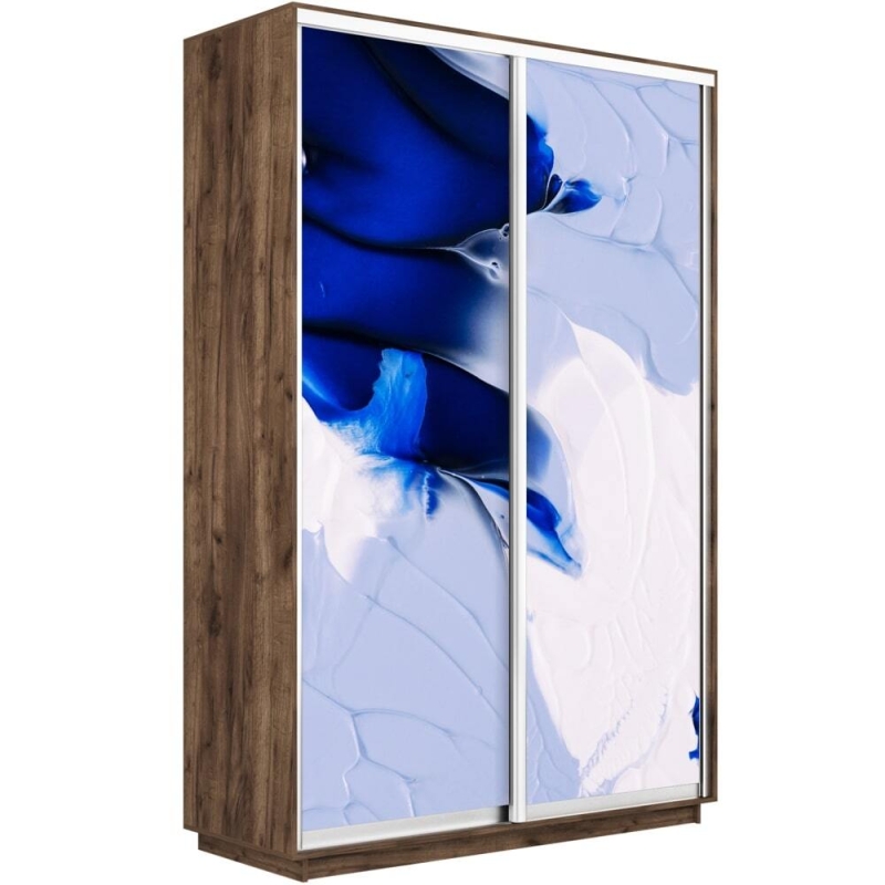 Шкаф-купе Фотопечать, 2дв. Абстракция бело-голубая, 160х45х220, Крафт табачный