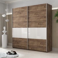 Шкаф-купе Широкий Прайм 2дв. ДСП/Стекло белое/доводчики, 220х57х230, крафт табачный стекло белое