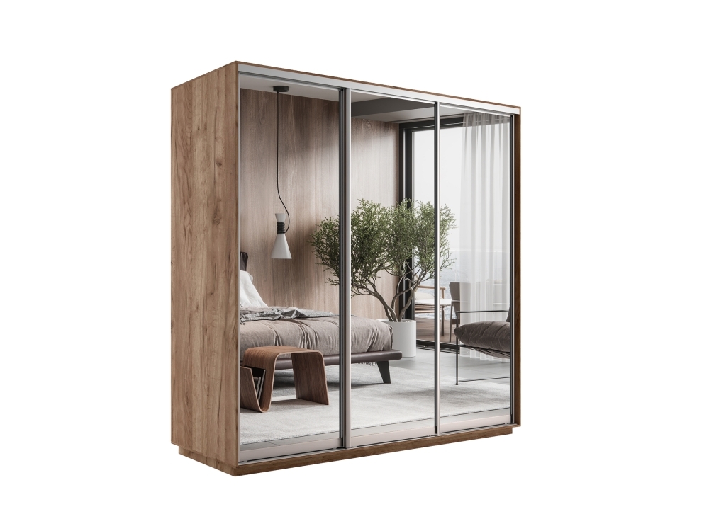 Шкаф-купе Экспресс 3дв.-зеркала, 180х60х220, Крафт табачный