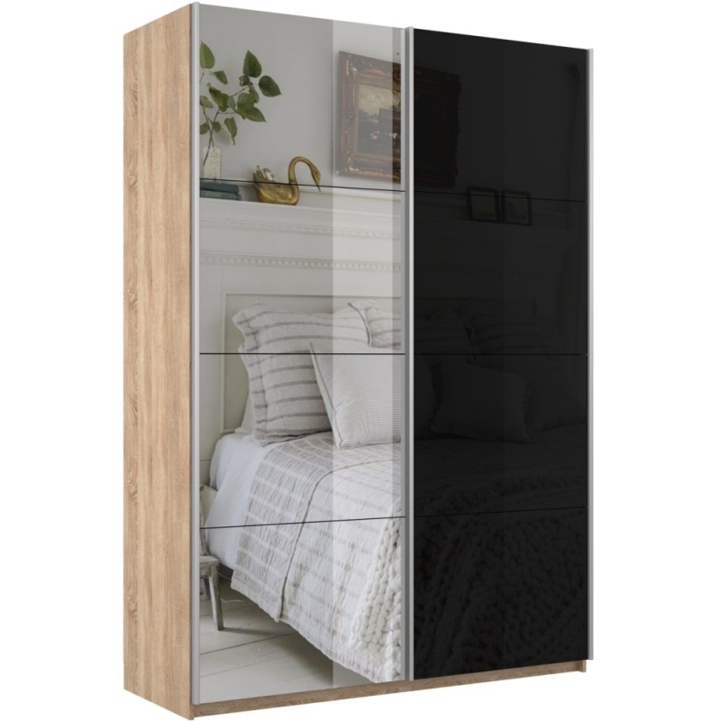 Шкаф-купе Прайм, 2дв. Зеркало/Стекло черное/доводчики, 120х57х230, Сонома