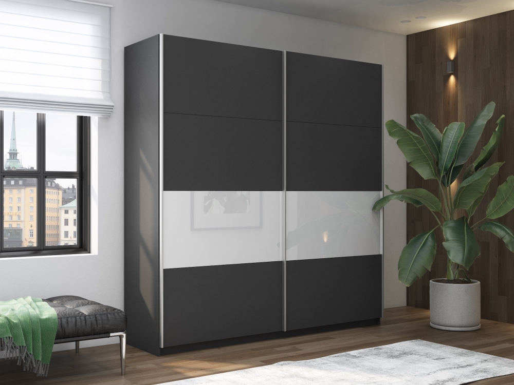 Шкаф-купе Широкий Прайм 2дв. ДСП/Стекло белое/доводчики, 220х57х230, Серый диамант стекло белое