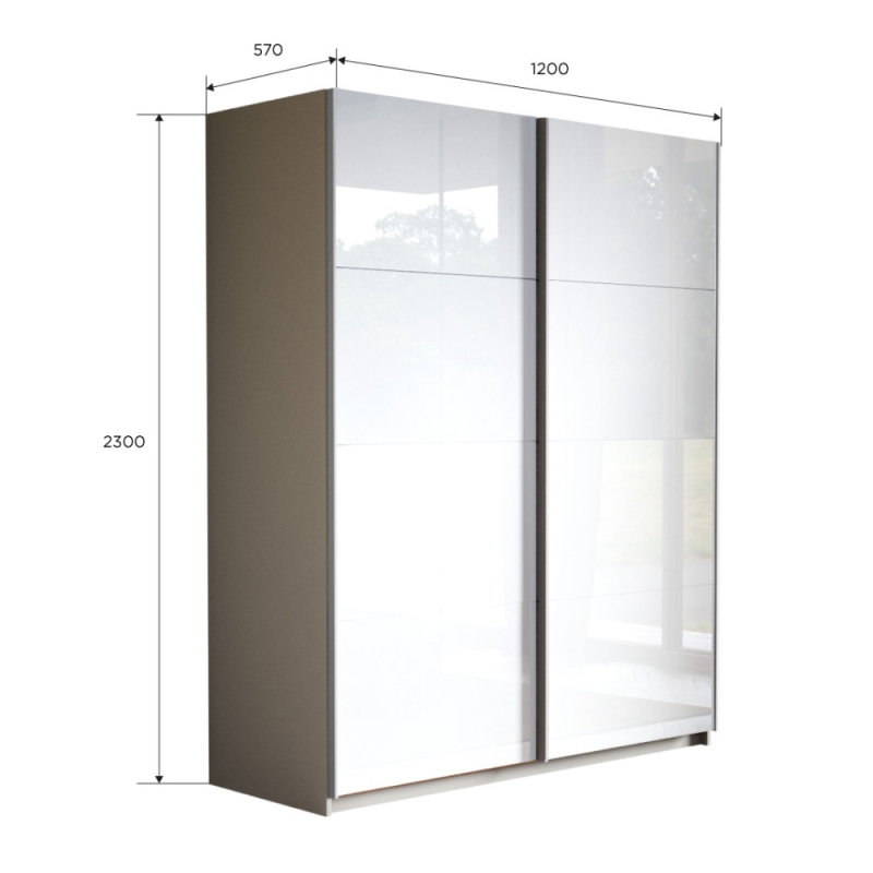 Шкаф-купе Прайм, 2дв. Белый Глянец/доводчики, 120х57х230, Белый снег