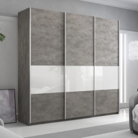 Шкаф-купе Широкий Прайм 3дв. ДСП/Стекло белое/доводчики, 240х57х230, бетон стекло белое