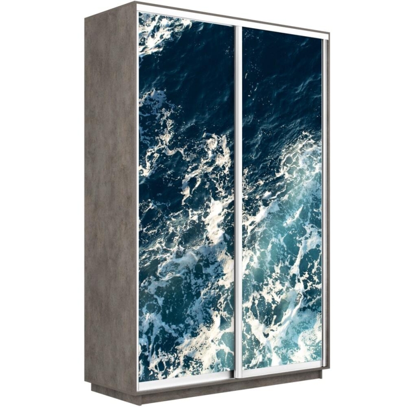 Шкаф-купе Фотопечать, 2дв. Морские волны, 160х45х220, Бетон