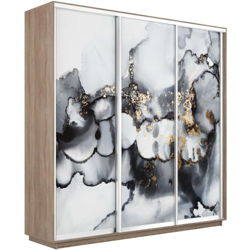 Шкаф-купе Фотопечать 3дв. Абстракция серая, 180х45х220, Сонома