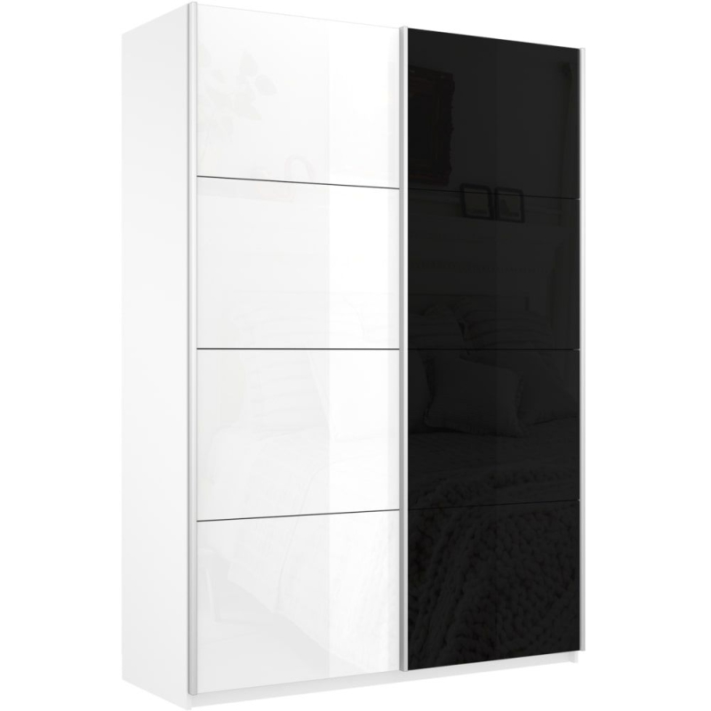 Шкаф-купе Прайм, 2дв. Белый Глянец/Стекло черное/доводчики, 120х57х230, Белый снег