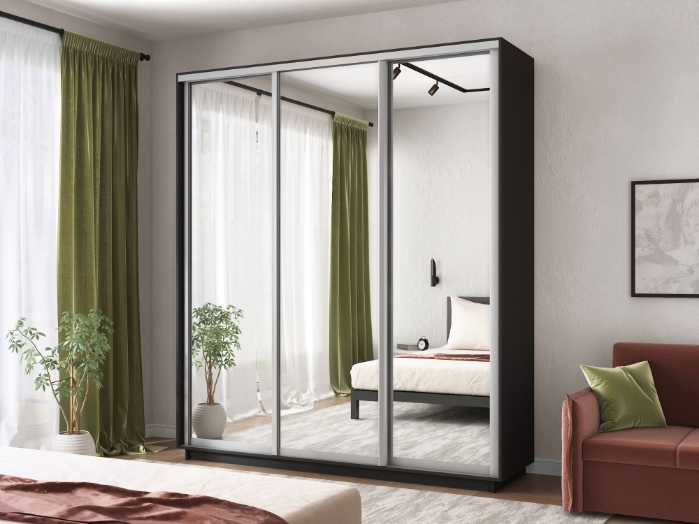 Шкаф-купе Экспресс 3дв.-зеркала, 210х45х240, Серый диамант