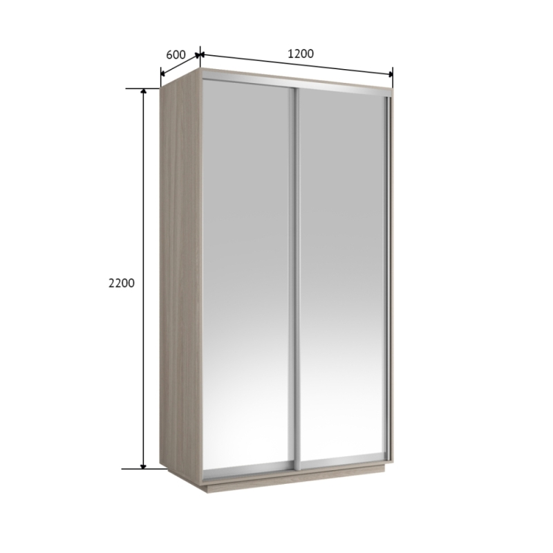 Шкаф-купе Экспресс Хит, 2дв.-зеркала, 120х60х220, Ясень шимо светлый