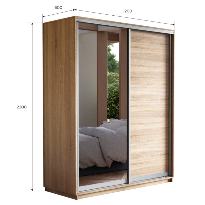 Шкаф-купе Экспресс, 2дв. ДСП/Зеркало, 120х60х220, Сонома