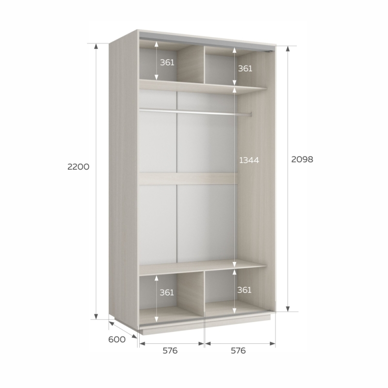 Шкаф-купе Экспресс Хит, 2дв.-зеркала, 120х60х220, Ясень шимо светлый