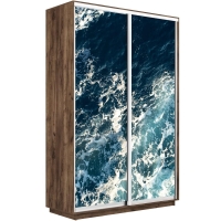 Шкаф-купе Фотопечать, 2дв. Морские волны, 160х45х240, Крафт табачный