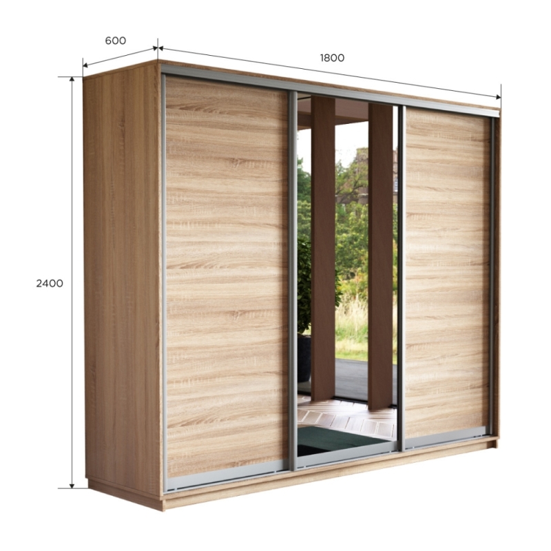 Шкаф-купе Экспресс 3дв. ДСП/Зеркало/ДСП, 180х60х240, Сонома