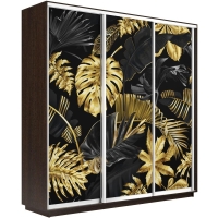 Шкаф-купе Фотопечать 3дв. Листья золото, 180х60х240, Венге