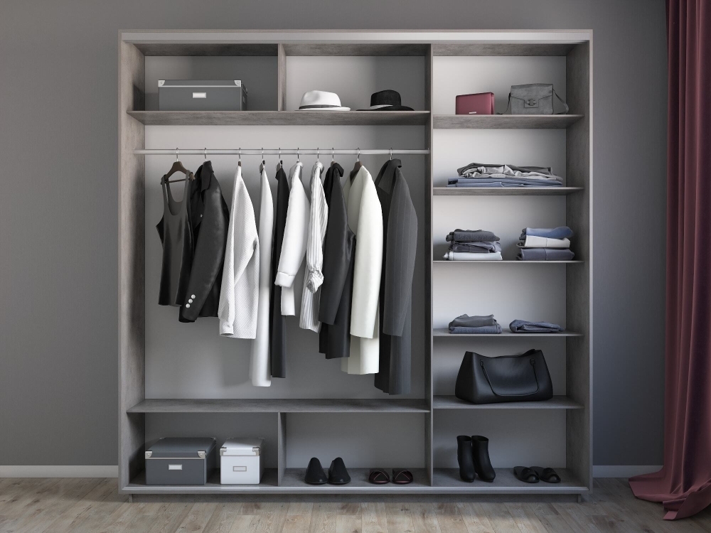 Шкаф-купе Фотопечать 3дв. Морские волны, 180х60х240, Бетон