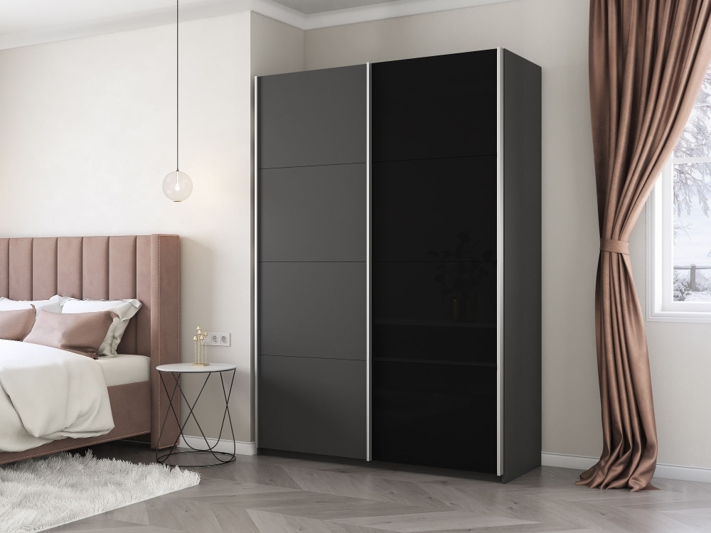 Шкаф-купе Прайм, 2дв. ДСП/Стекло черное/доводчики, 160х57х230, Серый диамант