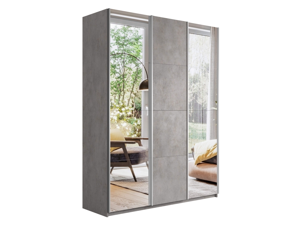 Шкаф-купе Прайм, 3дв. Зеркало/ДСП/Зеркало/доводчики, 180х57х230, Бетон