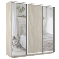 Шкаф-купе Экспресс 3дв. Зеркало/ДСП/Зеркало, 240х45х240, Ясень Шимо Светлый