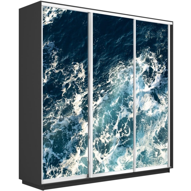 Шкаф-купе Фотопечать 3дв. Морские волны, 180х45х240, Серый диамант