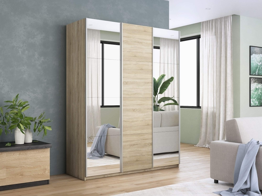 Шкаф-купе Прайм, 3дв. Зеркало/ДСП/Зеркало/доводчики, 180х57х230, Сонома