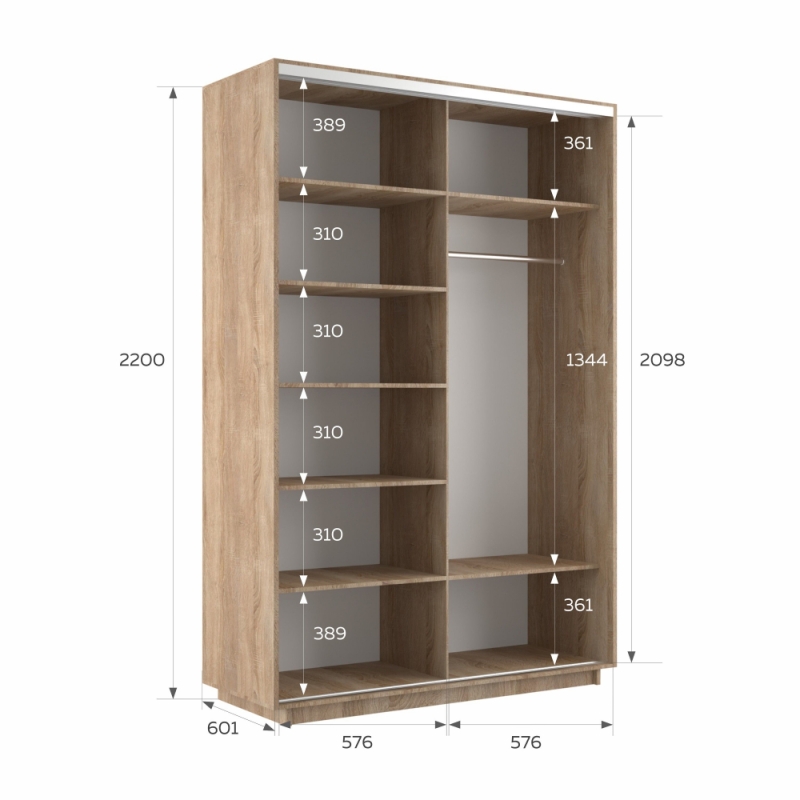 Шкаф-купе Экспресс, 2дв.-Зеркала, 120х60х220, Сонома