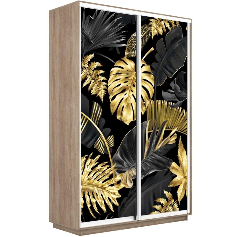 Шкаф-купе Фотопечать, 2дв. Листья золото, 140х60х220, Сонома