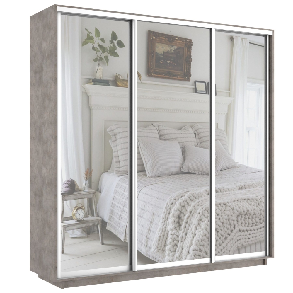 Шкаф-купе Экспресс 3дв.-зеркала, 240х45х220, Бетон