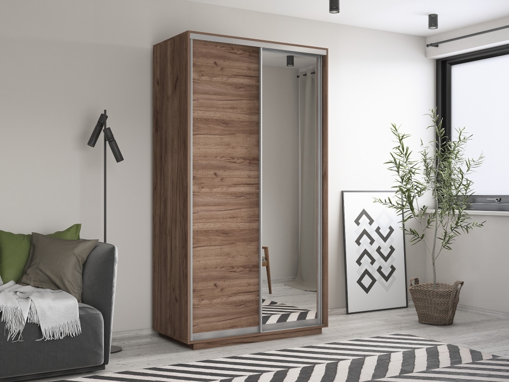 Шкаф-купе Экспресс Хит, 2дв. ДСП/Зеркало, 120х60х220, Крафт табачный