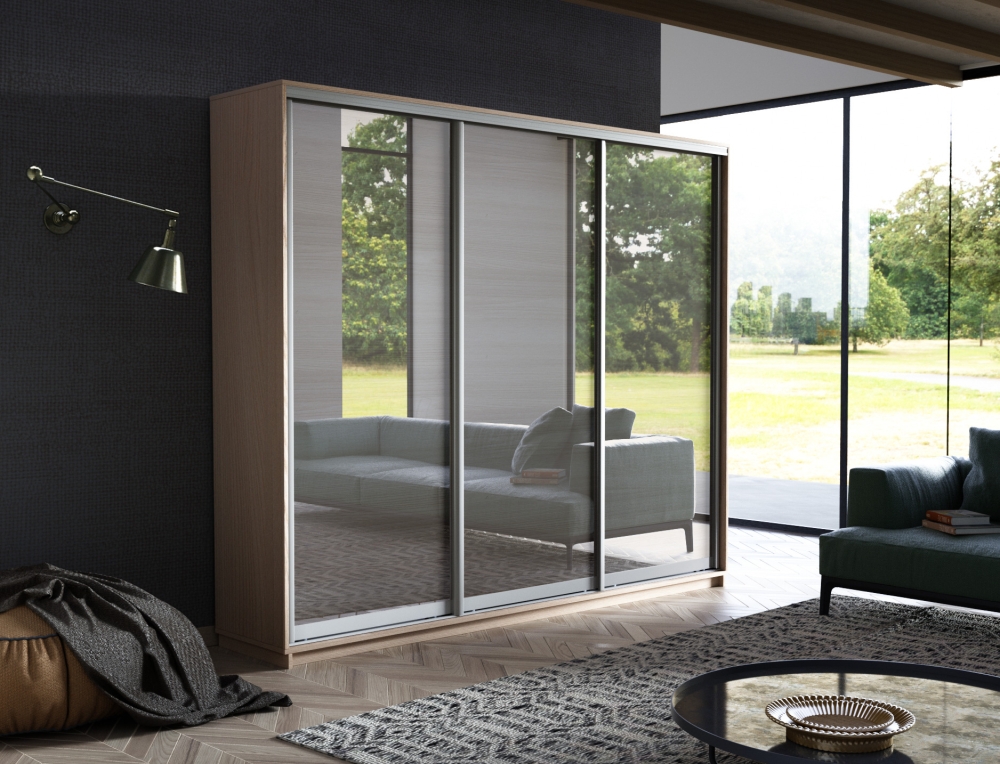 Шкаф-купе Экспресс 3дв.-зеркала, 180х45х220, Ясень шимо светлый