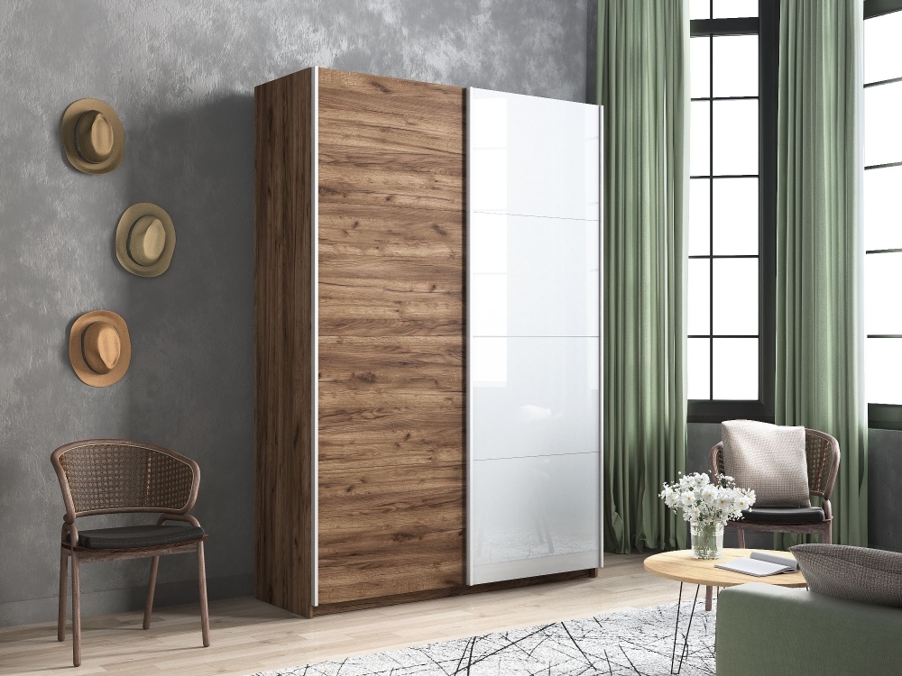 Шкаф-купе Прайм, 2дв. ДСП/Белый Глянец/доводчики, 120х57х230, Крафт табачный