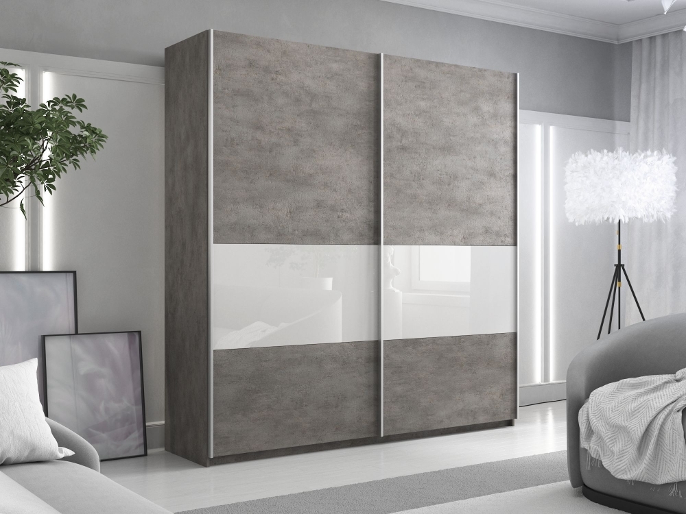 Шкаф-купе Прайм, 2дв. ДСП/Белый Глянец/доводчики, 160х57х230, бетон стекло белое