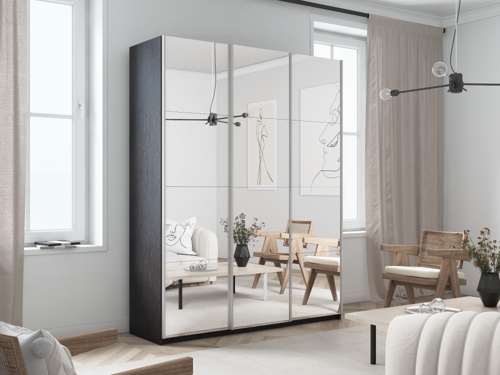 Шкаф-купе Прайм 3дв.-Зеркало/доводчики, 180х57х230, Венге