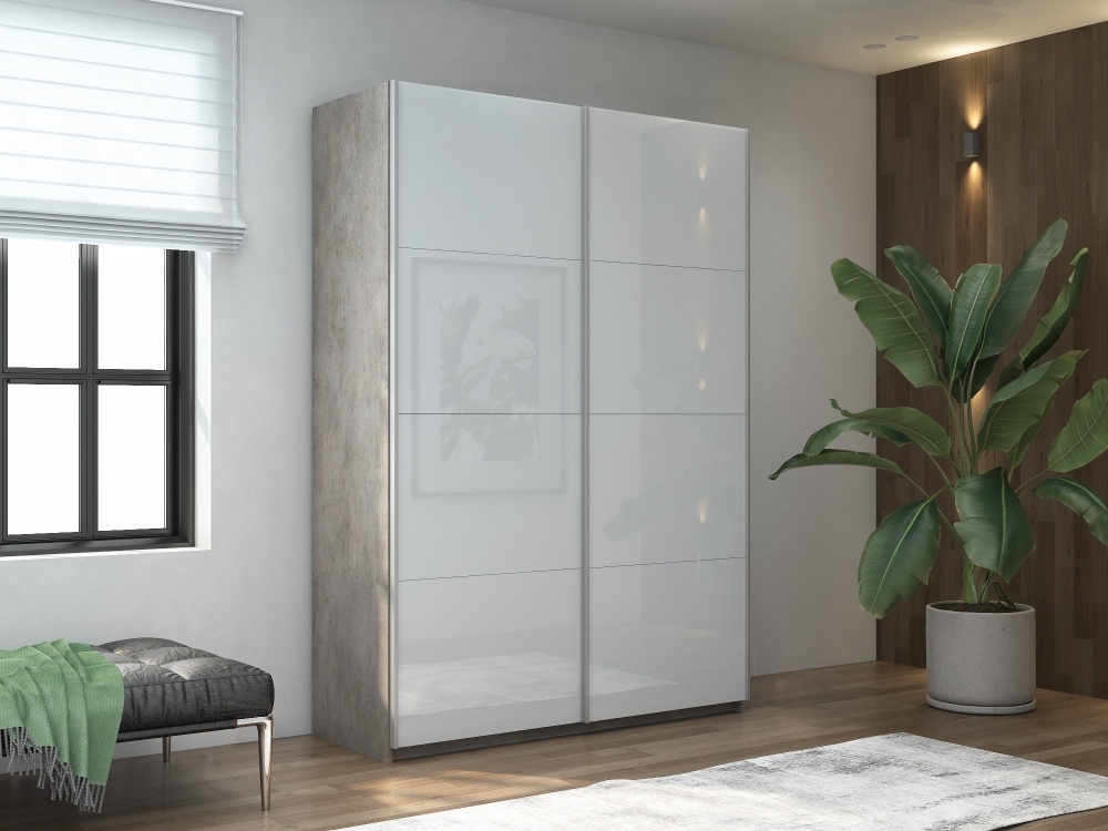 Шкаф-купе Прайм, 2дв. Белый Глянец/доводчики, 120х57х230, Бетон