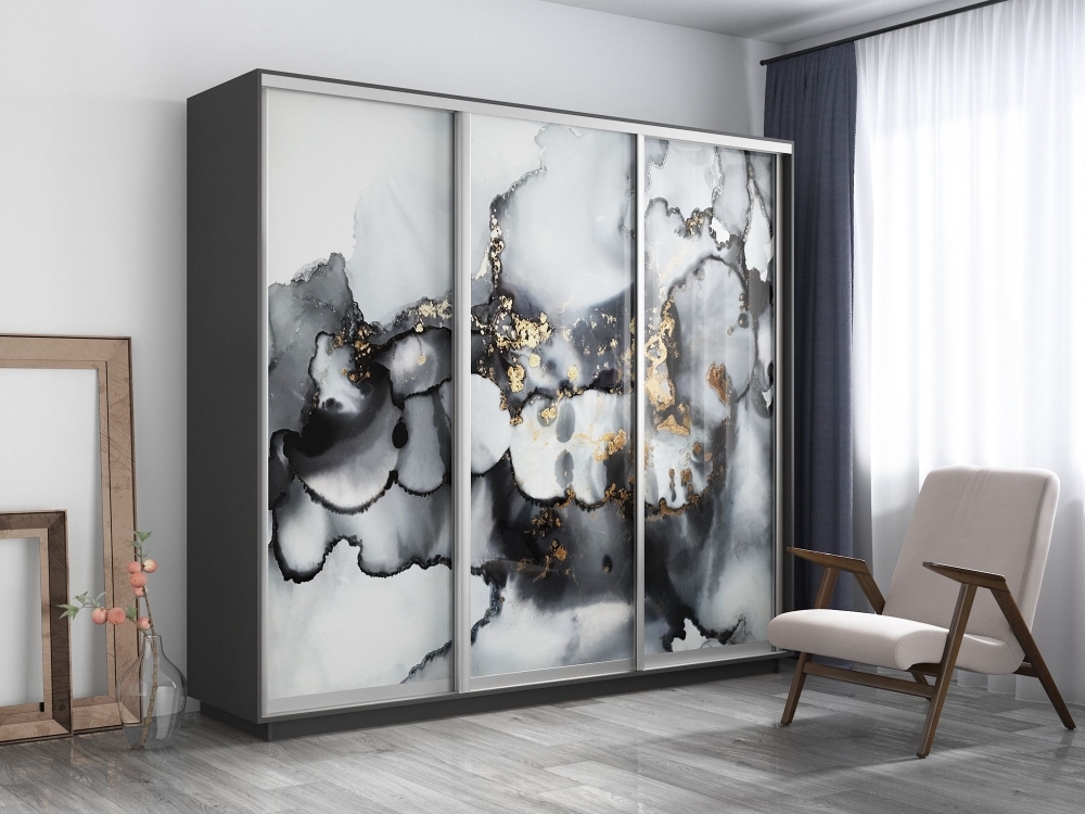 Шкаф-купе Фотопечать 3дв. Абстракция серая, 180х45х220, Серый диамант