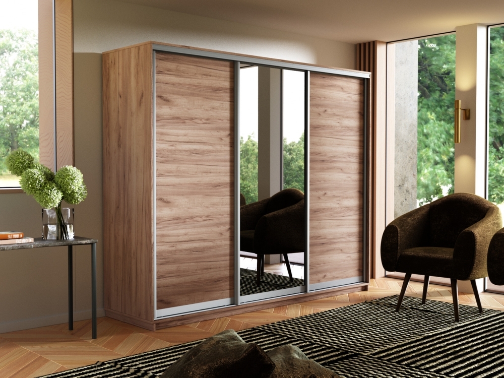 Шкаф-купе Экспресс 3дв. ДСП/Зеркало/ДСП, 180х60х220, Крафт табачный