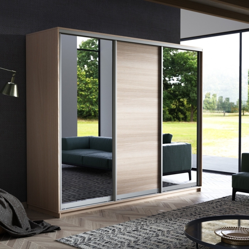 Шкаф-купе Экспресс 3дв. Зеркало/ДСП/Зеркало, 180х60х240, Ясень шимо светлый