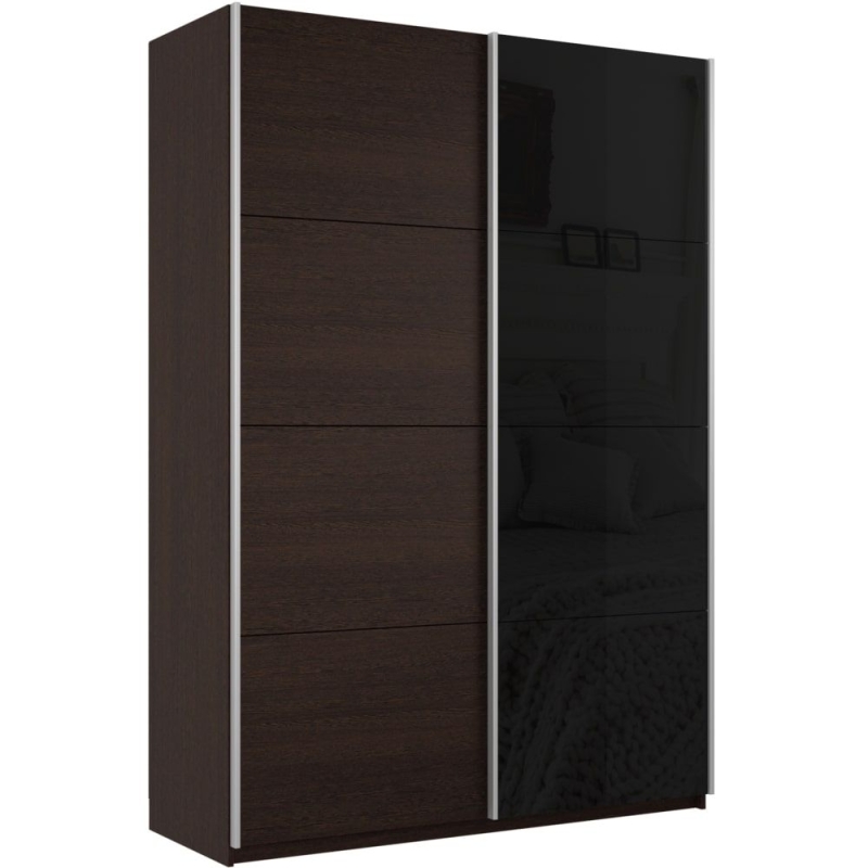 Шкаф-купе Прайм, 2дв. ДСП/Стекло черное/доводчики, 140х57х230, Венге