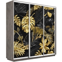 Шкаф-купе Фотопечать 3дв. Листья золото, 180х45х220, Бетон
