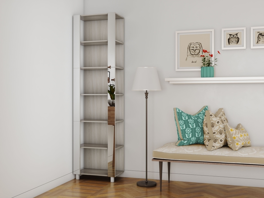 Стеллаж модульный Мебельная компания Е1 Универсальный Зеркало 35х44х220, Ясень Шимо Светлый