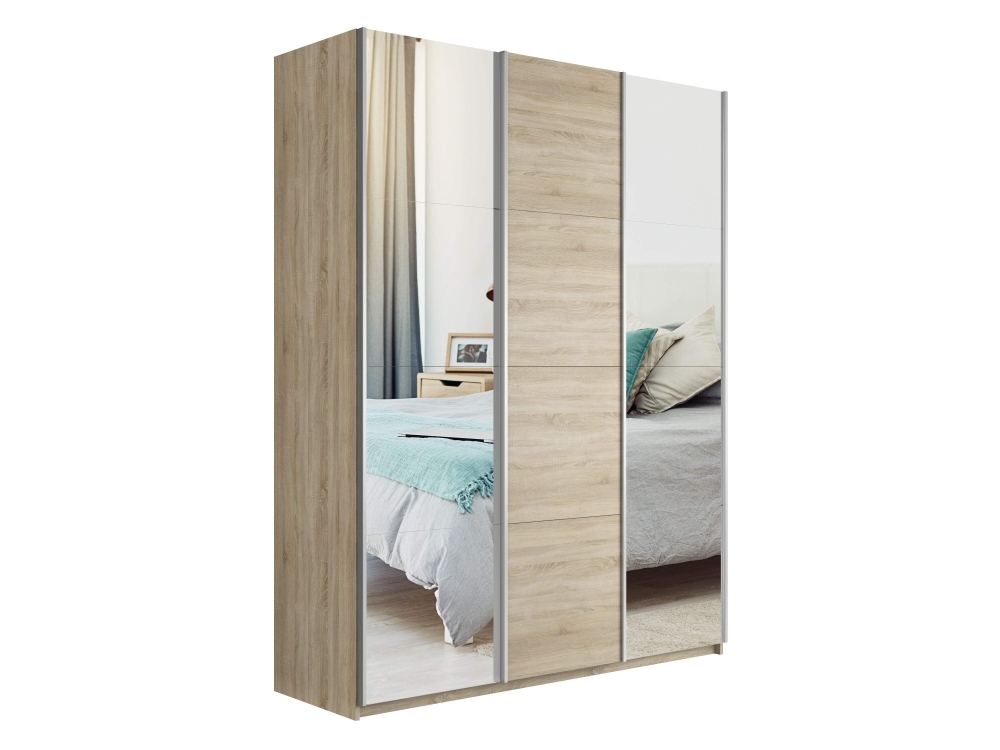 Шкаф-купе Прайм, 3дв. Зеркало/ДСП/Зеркало/доводчики, 180х57х230, Сонома