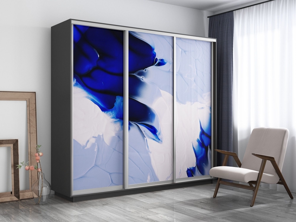 Шкаф-купе Фотопечать 3дв. Абстракция бело-голубая, 180х60х240, Серый диамант