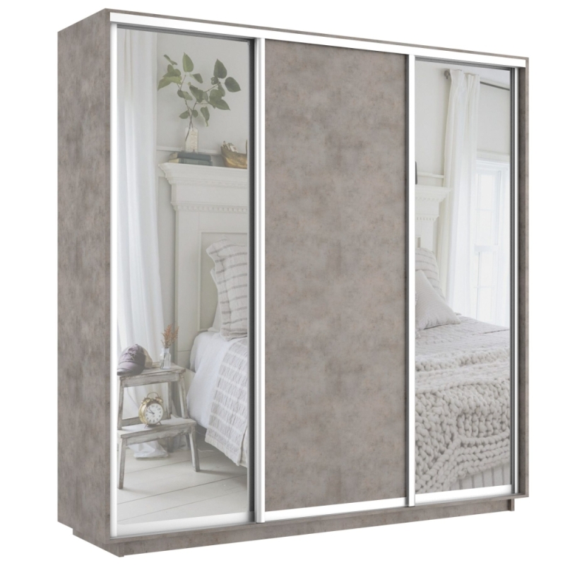 Шкаф-купе Экспресс 3дв. Зеркало/ДСП/Зеркало, 210х45х240, Бетон
